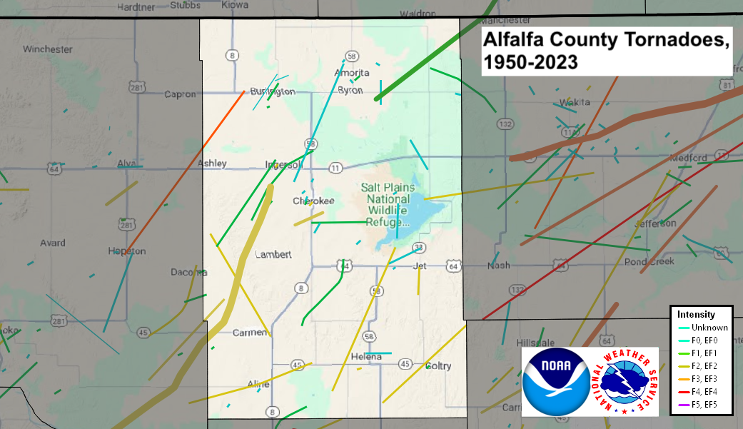 Tornado Track Map for Alfalfa County, OK