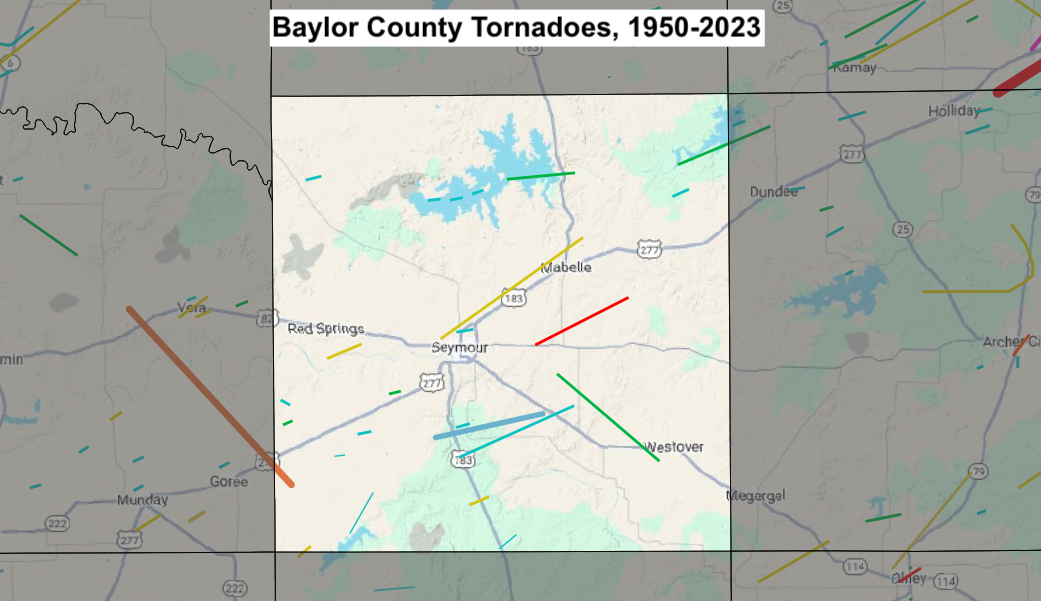 Tornado Track Map for Baylor County, TX