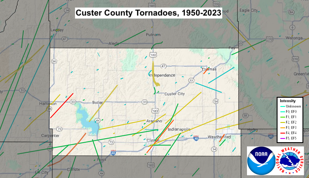 Tornado Track Map for Custer County, OK