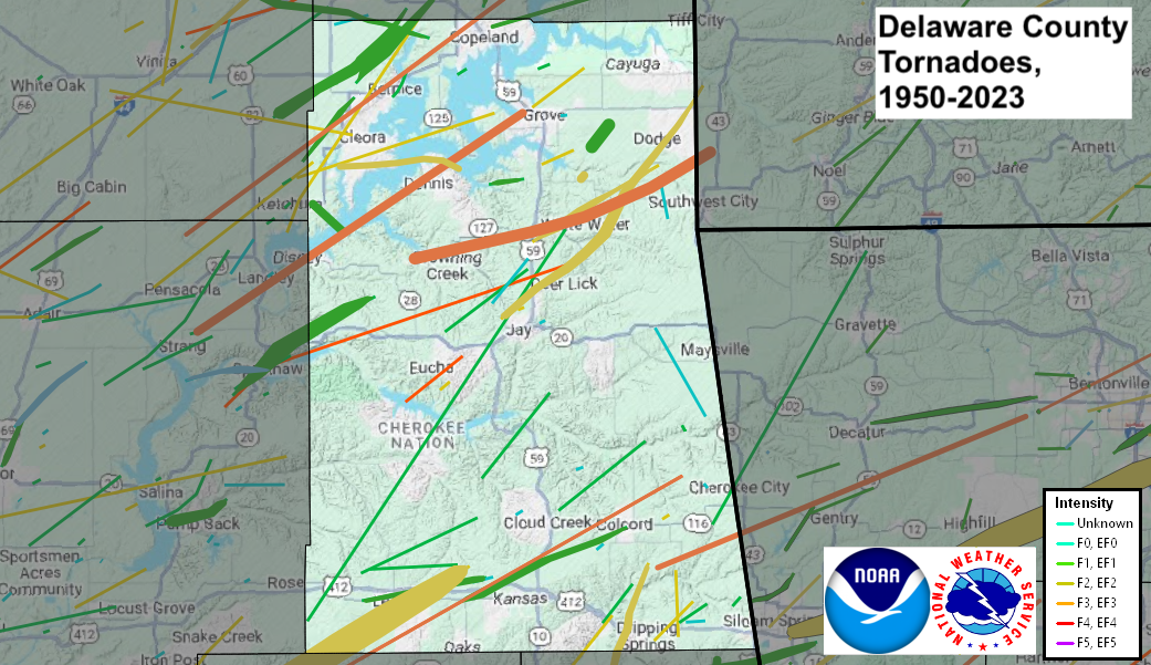 Tornado Track Map for Delaware County, OK