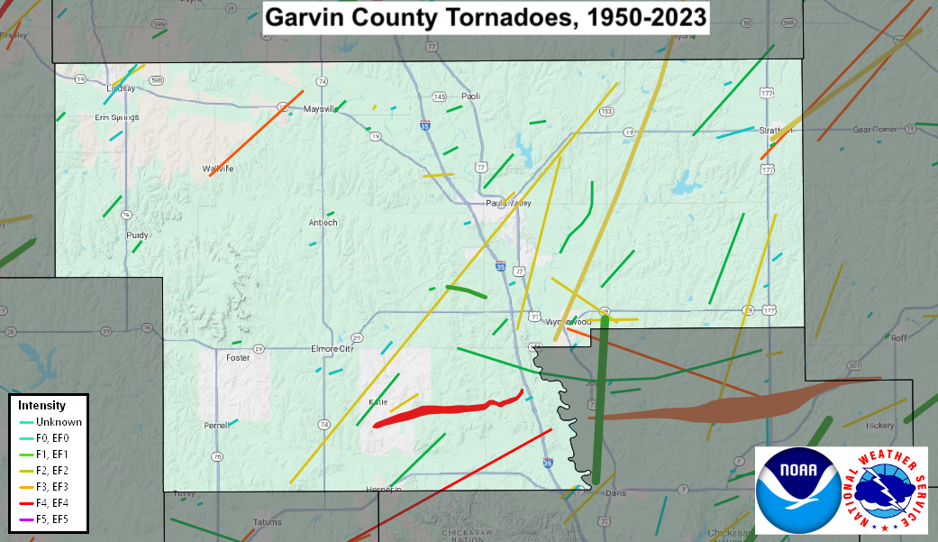 Tornado Track Map for Garvin County, OK