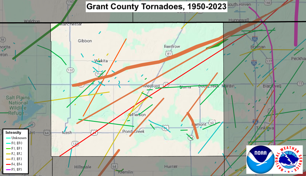 Tornado Track Map for Grant County, OK