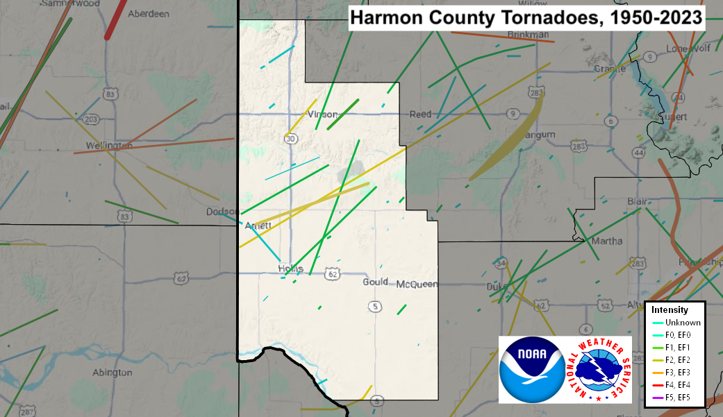 Tornado Track Map for Harmon County, OK