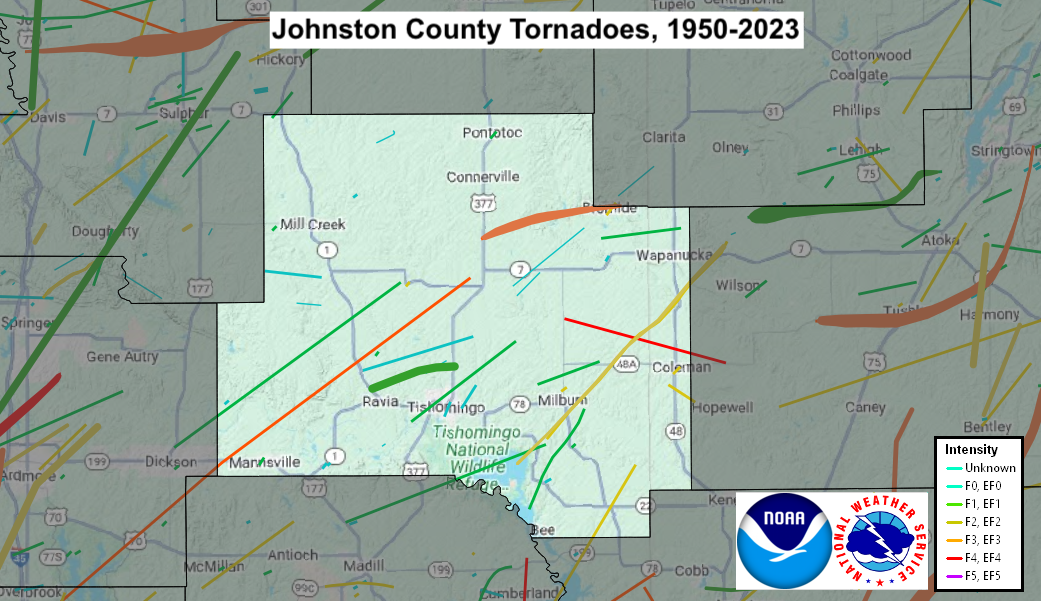 Tornado Track Map for Johnston County, OK
