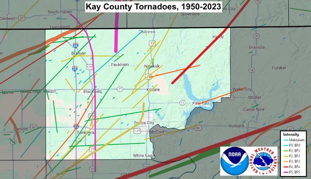 Tornado Track Map for Kay County, OK