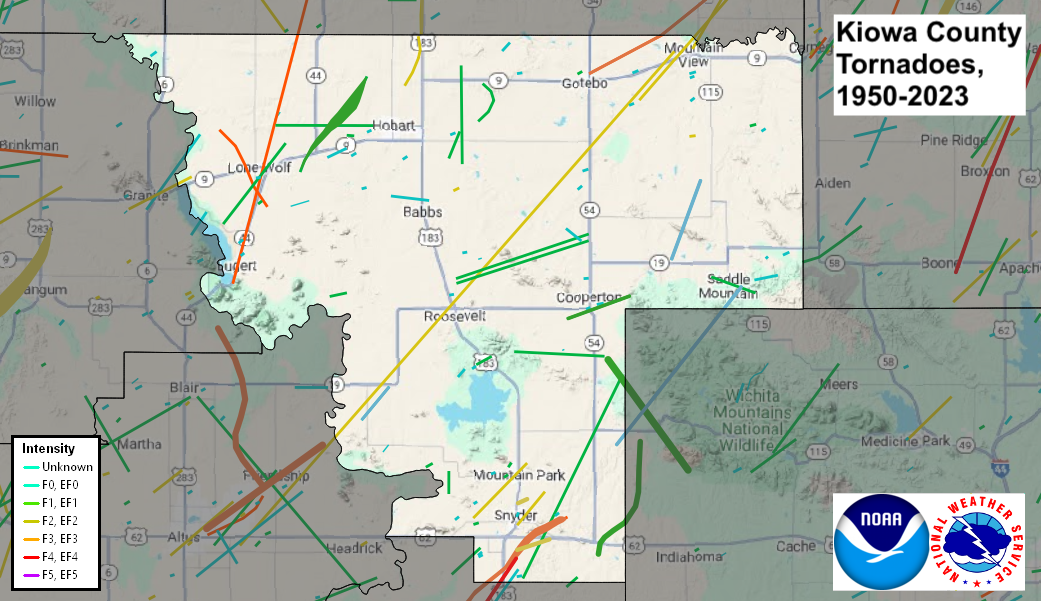 Tornado Track Map for Kiowa County, OK
