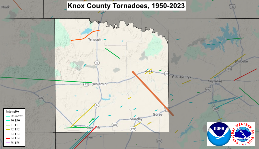 Tornado Track Map for Knox County, TX