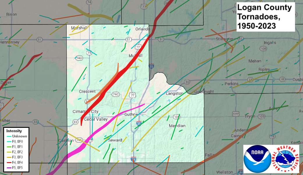 Tornado Track Map for Logan County, OK