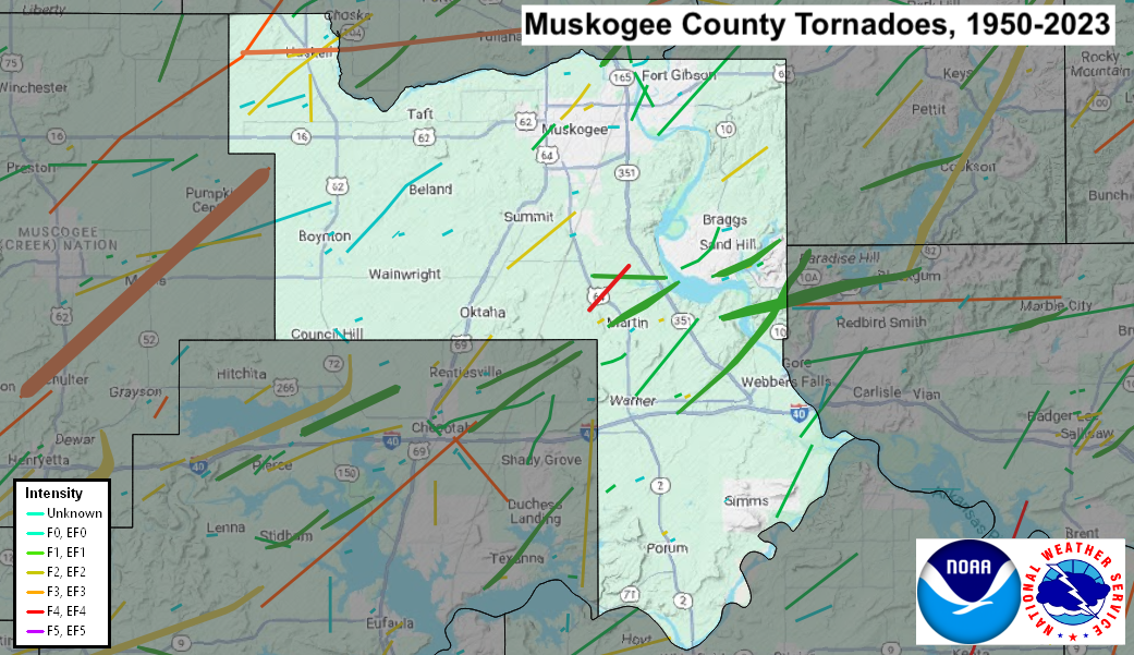 Tornado Track Map for Muskogee County, OK