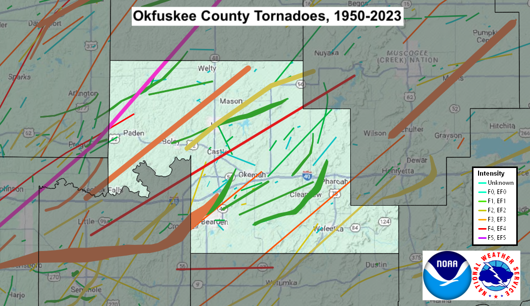 Tornado Track Map for Okfuskee County, OK