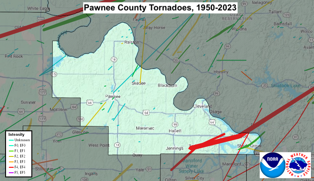 Tornado Track Map for Pawnee County, OK