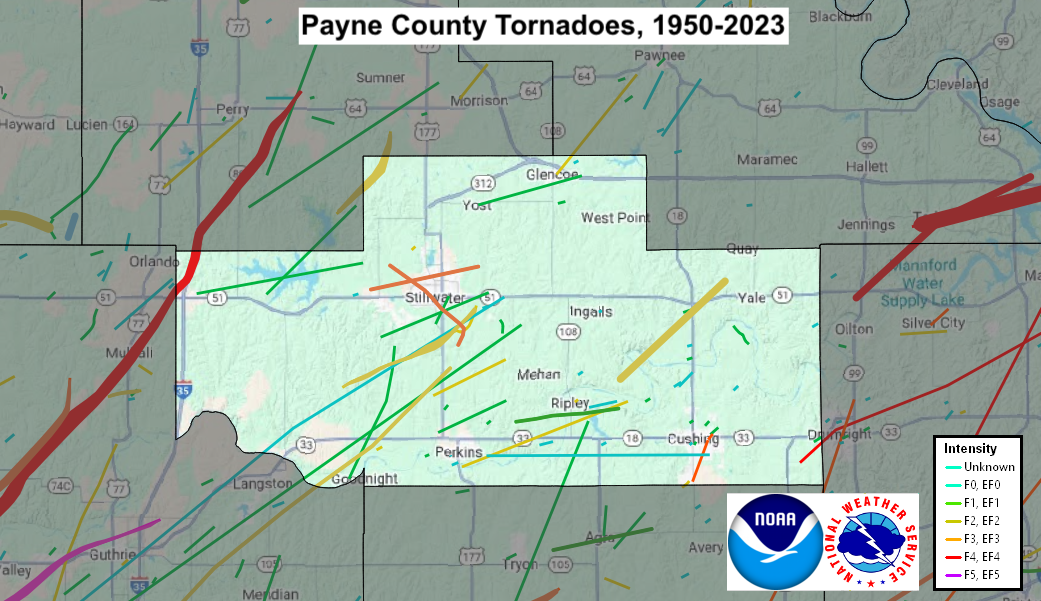 Tornado Track Map for Payne County, OK
