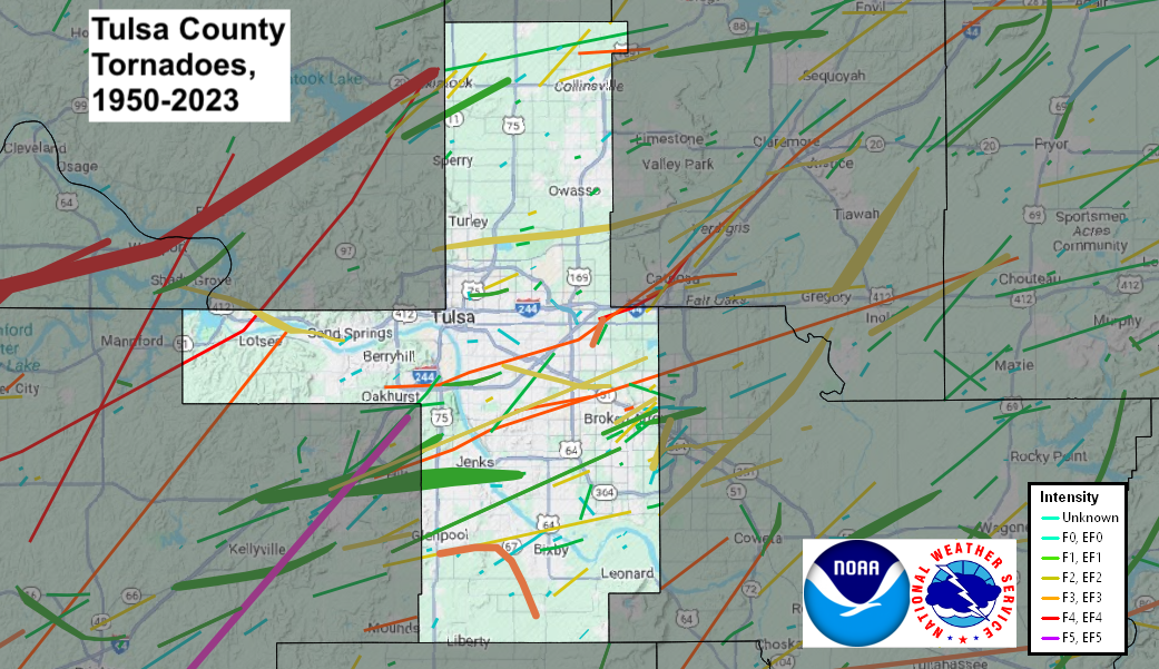 Tornado Track Map for Tulsa County, OK