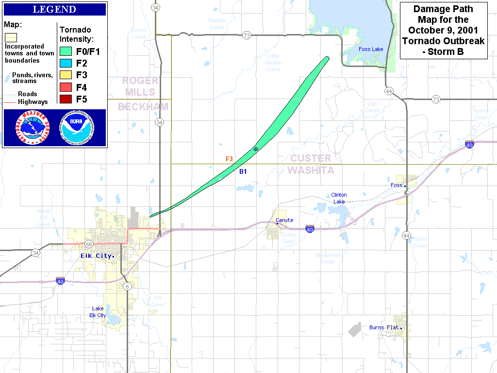 Maps and Graphics Related to the October 9, 2001 Tornado Outbreak in Western Oklahoma