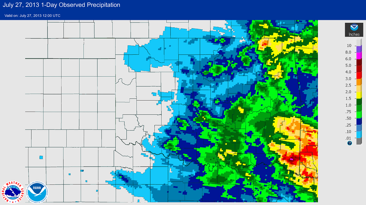 24-hour Multi-sensor Precipitation Estimates Ending at 7:00 am CDT on 7/27/2013