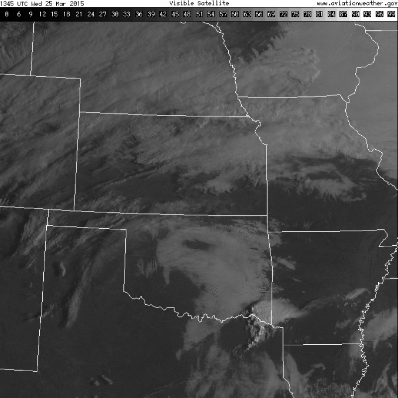 Visible Satellite Loop of the Central U.S. from 9:10 AM CDT on March 25, 2015 through 7:30 PM CDT on March 25, 2015