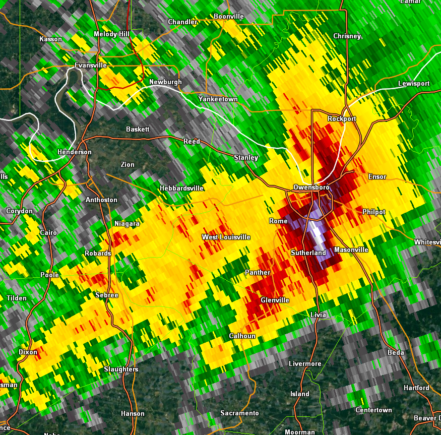 Radar image of a hailstorm in the Owensboro area about 1:00 P.M.