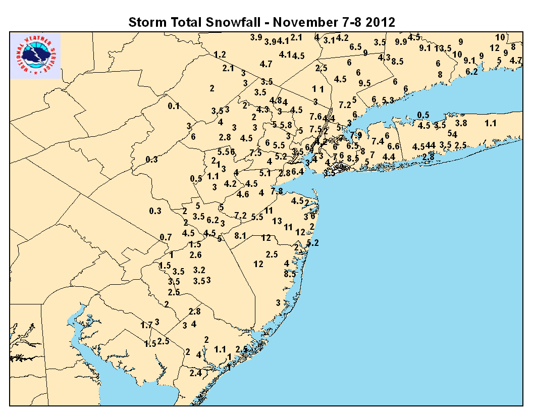 Winter Storm Totals, November 7-8, 2012