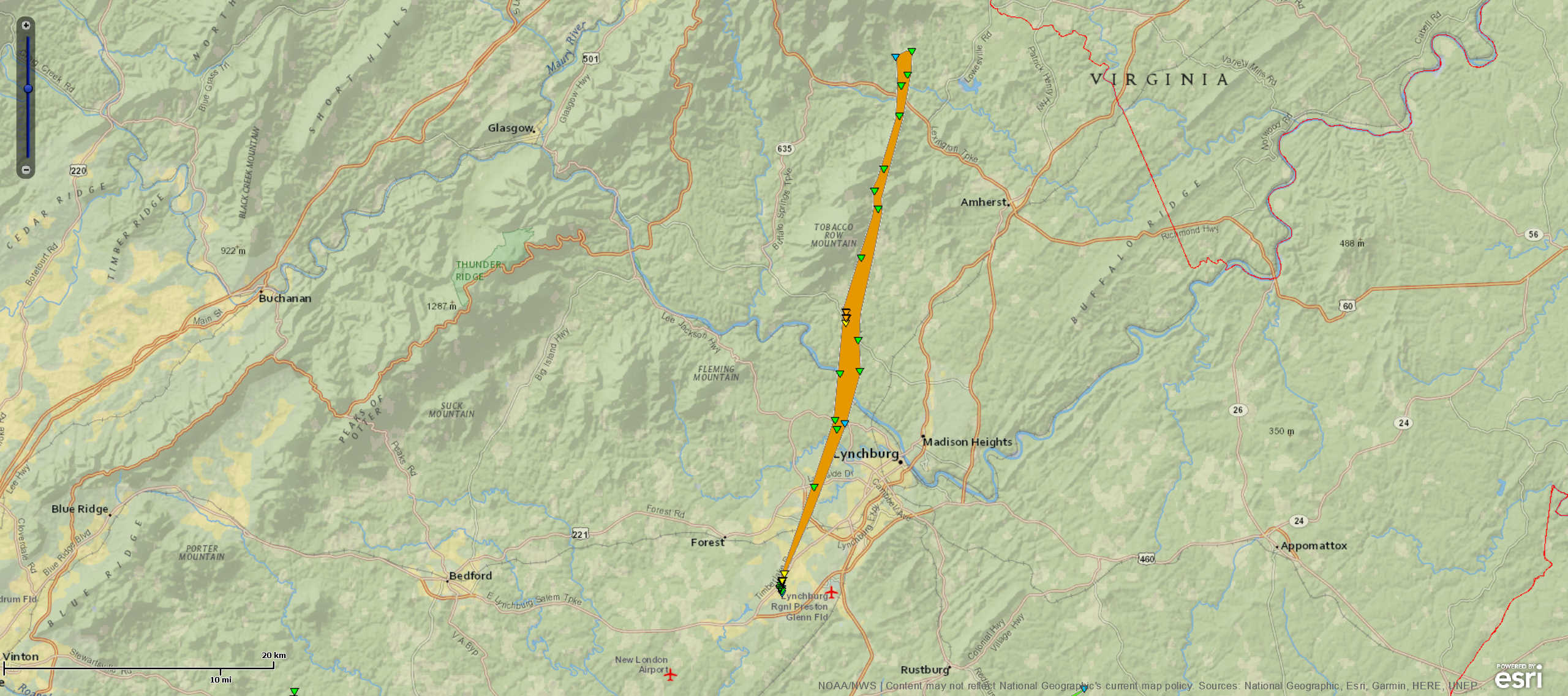 Campbell to Amherst Tornado Track Map