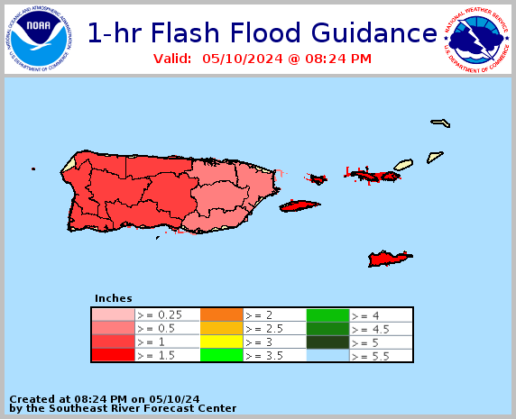 1 hour flash flood guidance for Puerto Rico