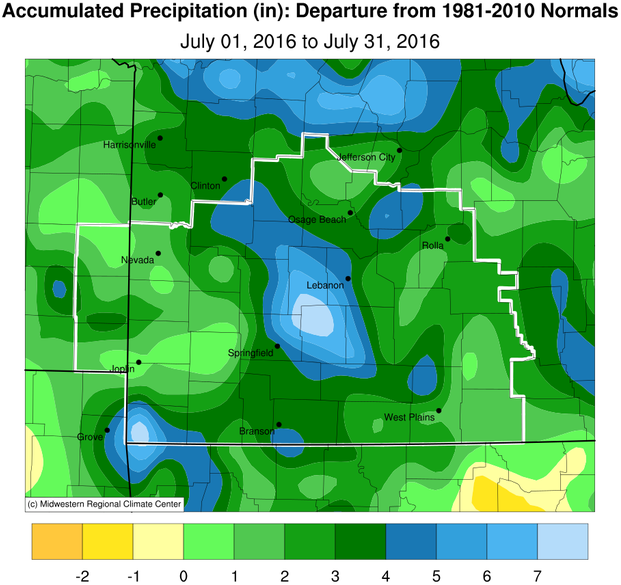 July 2016 Precipitation Departure from Normal