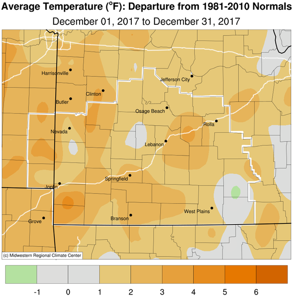 December 2017 Average Temperature Departure from Normal