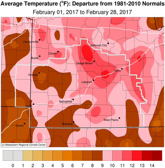 February 2017 Average Temperature Departure from Normal