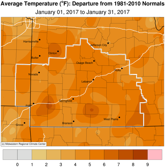 January 2017 Average Temperature Departure from Normal