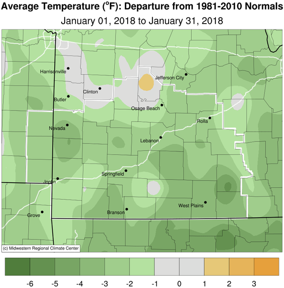 January 2018 Average Temperature Departure from Normal