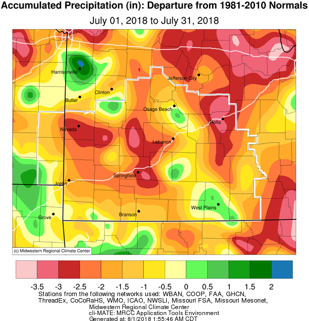 July 2018 Precipitation Departure from Normal