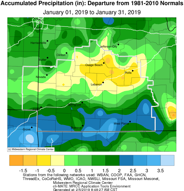 January 2019 Precipitation Departure from Normal