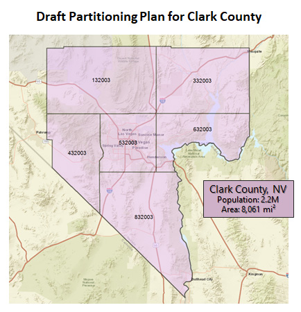 Draft partitioning plan map for clark county, nevada, see text description below