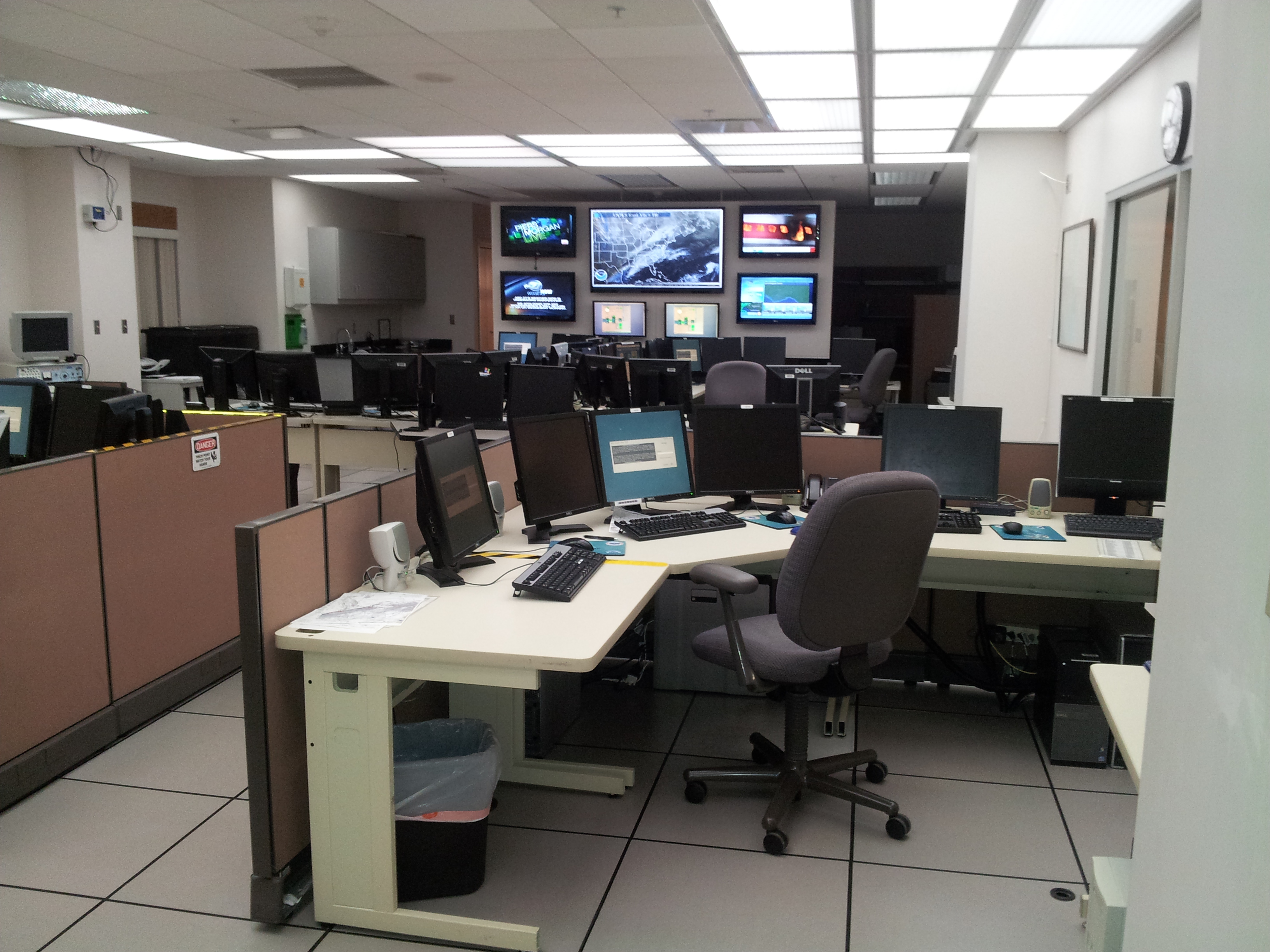 A photo of the main operations room in the forecast office.
