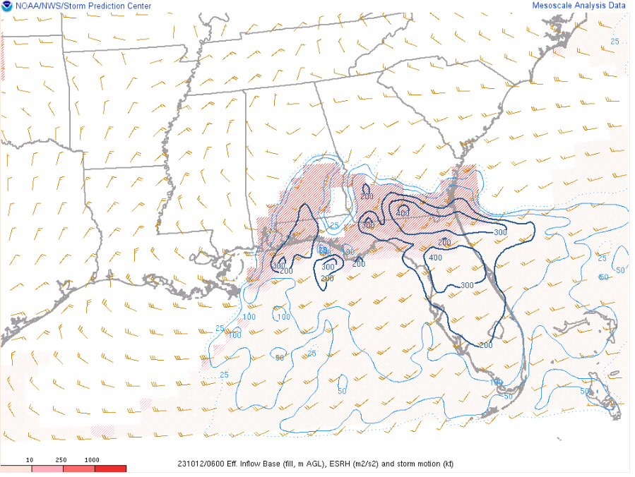 Effective Inflow, ESRH, and Storm Motion from 10/12/23 at 06Z (2AM)