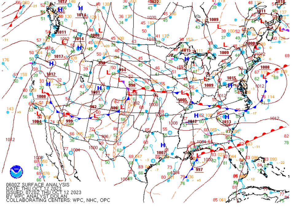 Surface analysis from 2 AM EDT October 12, 2023