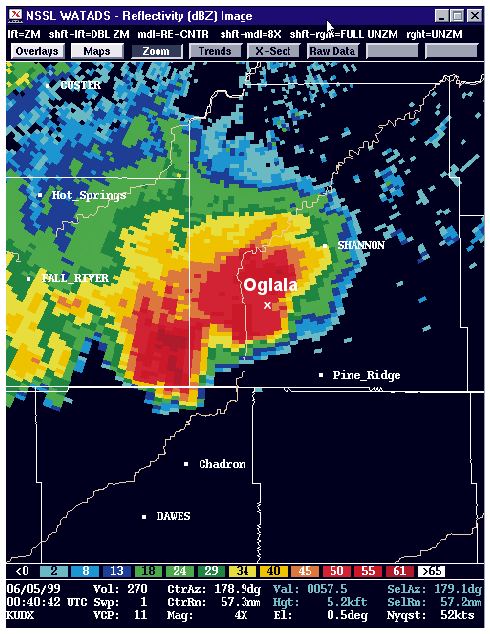 Radar reflectivity at 6:40 pm MDT on June 4, 1999