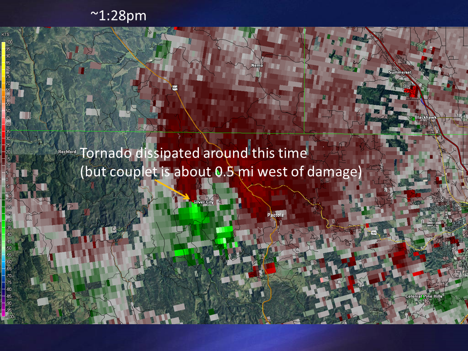 Radar velocity image at 1:28 pm MDT