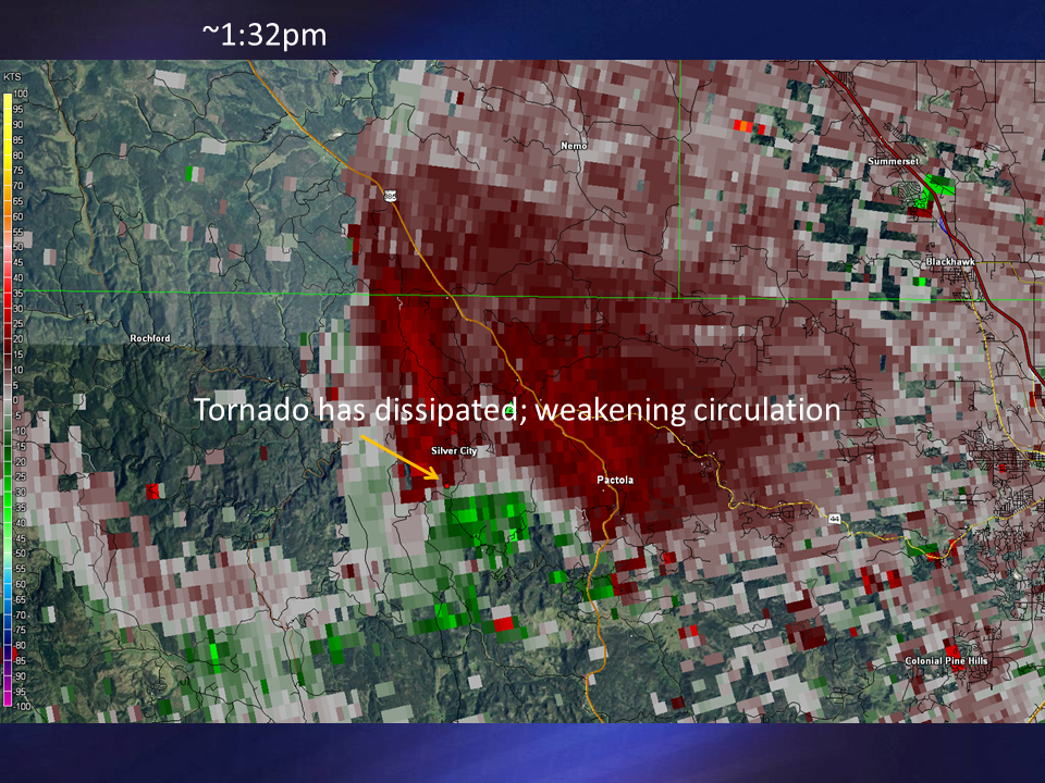 Radar velocity image at 1:32 pm MDT