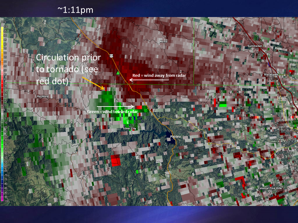 Radar velocity image at 1:11 pm MDT