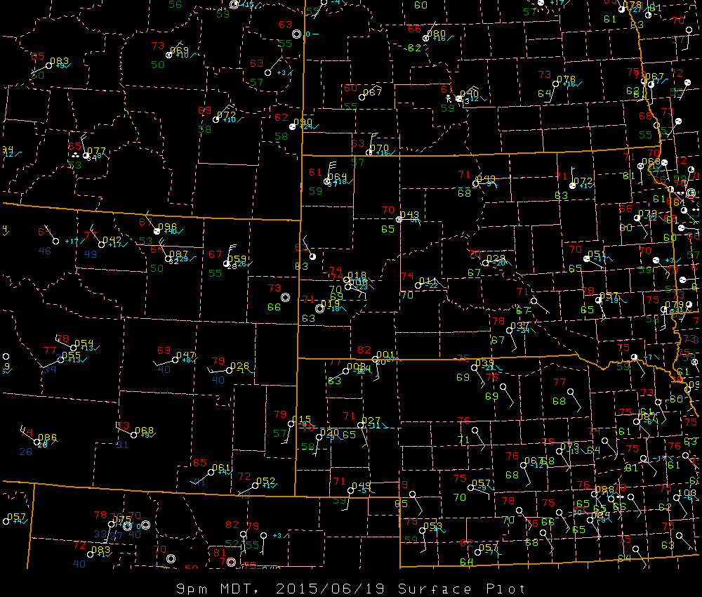 Surface map valid 9 pm MDT 19 June 2015