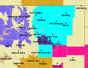 Map of Northeastern Colorado Forecast Area
