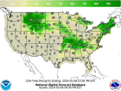 United States 12 Hour Precipitation Probability