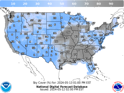 United States 33 Hour Cloud Cover Forecast