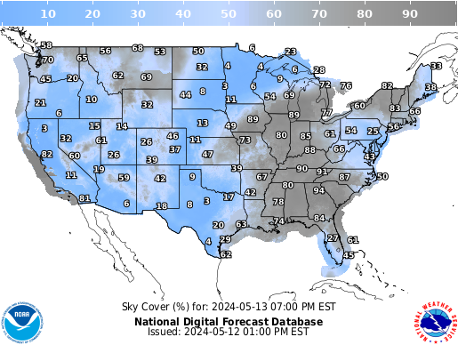 United States 39 Hour Cloud Cover Forecast