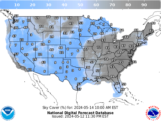 United States 42 Hour Cloud Cover Forecast