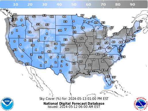 United States 45 Hour Cloud Cover Forecast