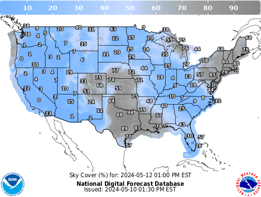 United States 57 Hour Cloud Cover Forecast