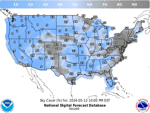 United States 66 Hour Cloud Cover Forecast