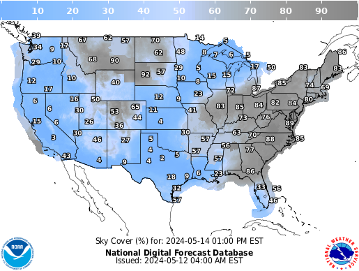 United States 69 Hour Cloud Cover Forecast