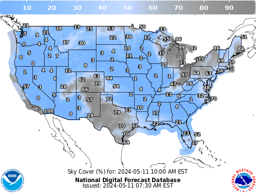 United States 6 Hour Cloud Cover Forecast